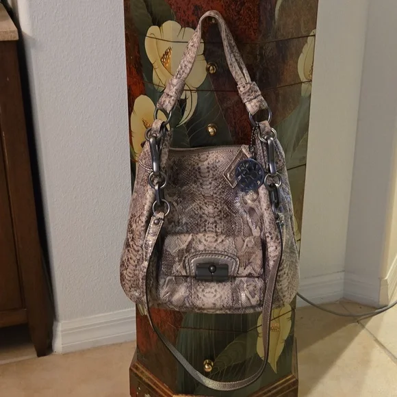 Coach Kristen Brown Tan‎ Embossed Python Leather Purse Hobo E1026 15361 - Picture 3 of 16